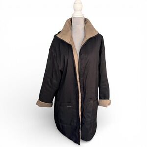 MYCRA PAC Reversible Black Taupe Long Coat Zip Hooded Minimalist Jacket, XL